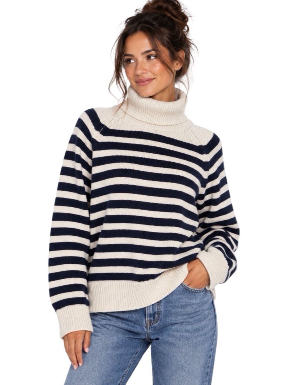 Striped Turtleneck Cashmere Sweater. EUC